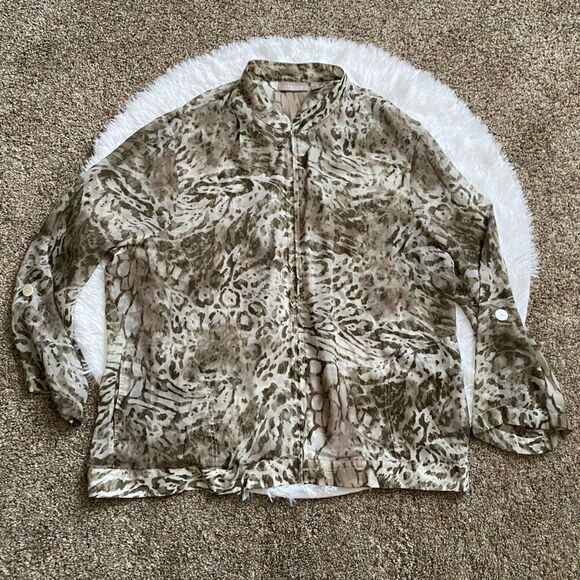 Chico’s Jacket Animal Print Sheer Zip Front Pockets Thin Lightweight Size 3X - Picture 1 of 11